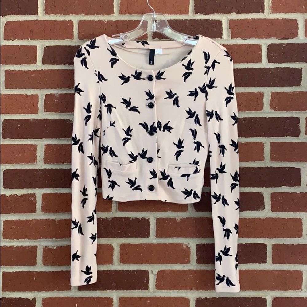 Long Sleeve fitted Cardigan | Blush w/ Black Birds